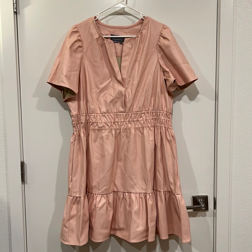 Anthropologie Pink Faux Leather Somerset Dress - XL